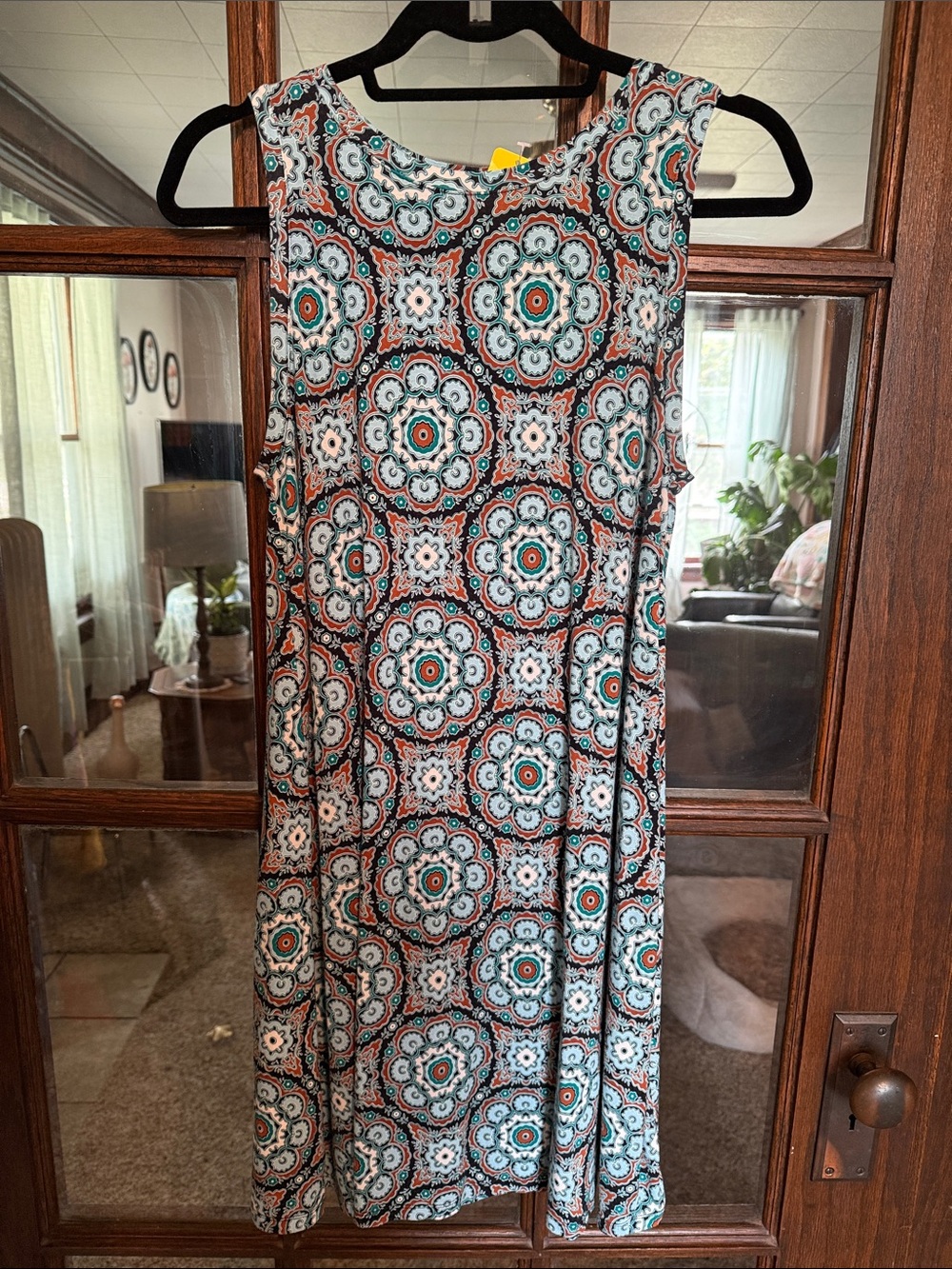 LOFT Teal, Coral & White Medallion Sleeveless Dress